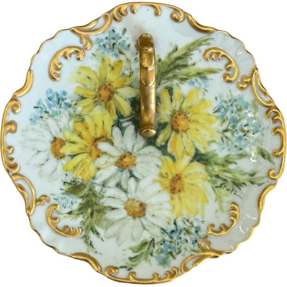 Trinket Dish Hand Painted Yellow Flower Floral Small Decorative Tray Accent